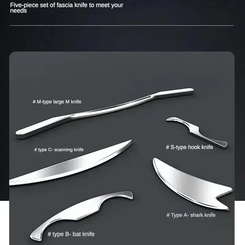 5pcs Fascial Knife Deep Tissue Muscle Scraper Guasha Tool Set IASTM Tool Relieve Sore Muscles Stainless Steel Fascial Massager