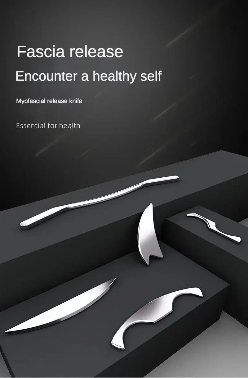 5pcs Fascial Knife Deep Tissue Muscle Scraper Guasha Tool Set IASTM Tool Relieve Sore Muscles Stainless Steel Fascial Massager