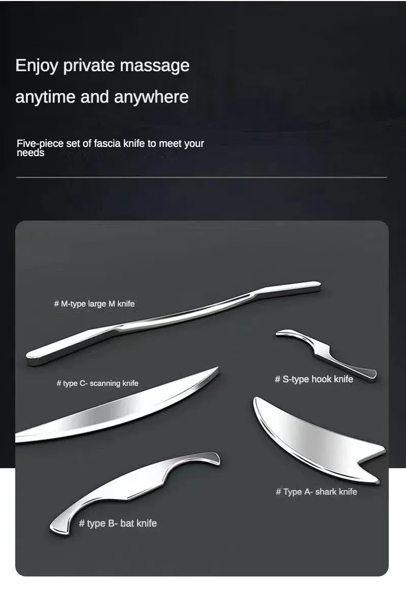 5pcs Fascial Knife Deep Tissue Muscle Scraper Guasha Tool Set IASTM Tool Relieve Sore Muscles Stainless Steel Fascial Massager