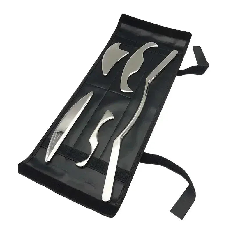 5pcs Fascial Knife Deep Tissue Muscle Scraper Guasha Tool Set IASTM Tool Relieve Sore Muscles Stainless Steel Fascial Massager