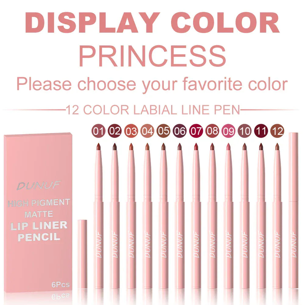 6pcs Lip Liner Pen Set Long-Lasting, Waterproof Sweatproof, Easy Coloring Non-fading Color Rendering Lip Gloss Set Beauty Makeup