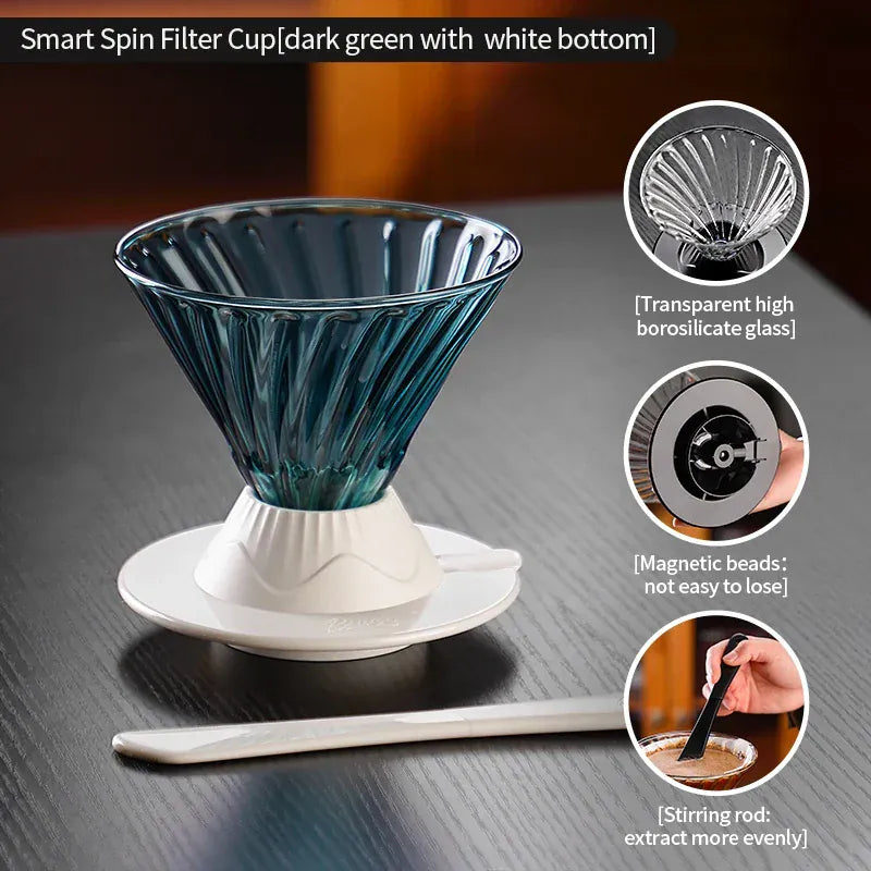 Bincoo Coffee Filter Cup Smart Filter Glass Filter Hand Brew Funnel with Stirrer Coffee Utensil Espresso Cold Brew Reusable Cone