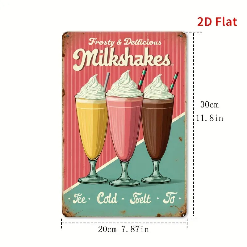[Ice Cream Dessert Metal Sign] 2D Flat, 2D Flat "ice Cream" Dessert Metal Sign  Painting, Style Wall Art, Suitable for Bar
