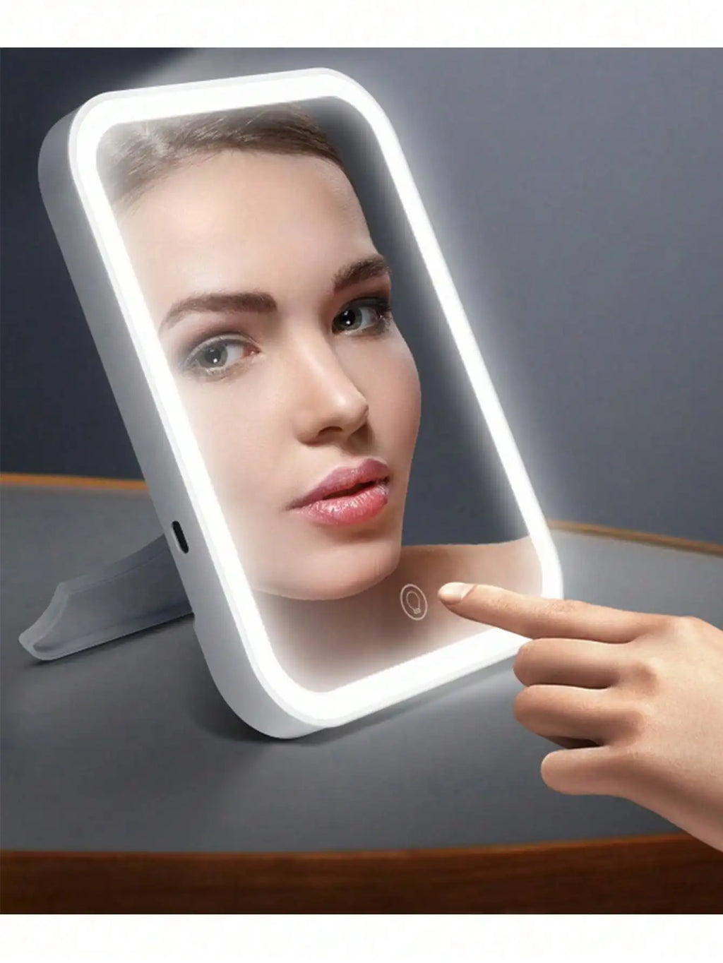 LED Makeup Mirror With Adjustable Dimming, Rotating & Storage - USB Vanity Mirror