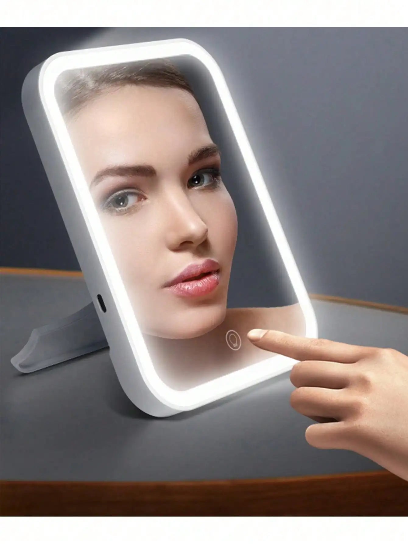 LED Makeup Mirror With Adjustable Dimming, Rotating & Storage - USB Vanity Mirror