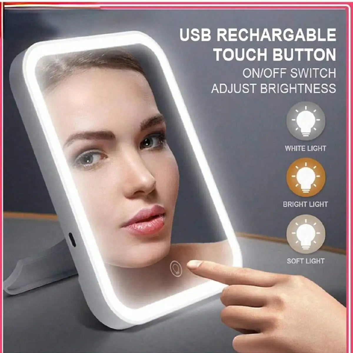 LED Makeup Mirror With Adjustable Dimming, Rotating & Storage - USB Vanity Mirror