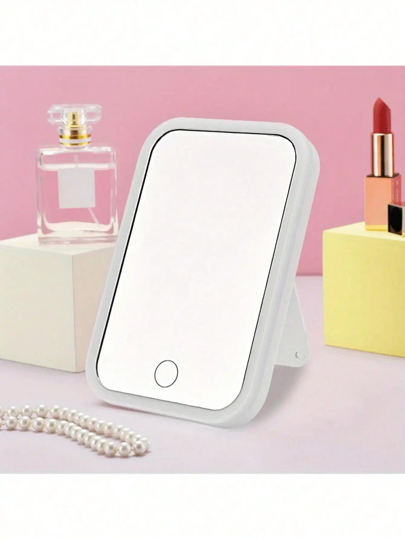 LED Makeup Mirror With Adjustable Dimming, Rotating & Storage - USB Vanity Mirror