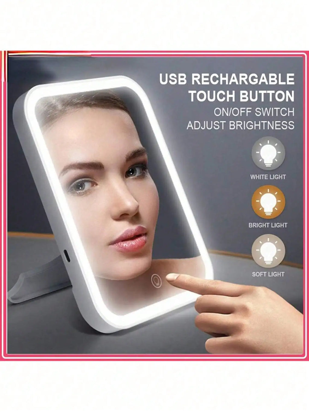 LED Makeup Mirror With Adjustable Dimming, Rotating & Storage - USB Vanity Mirror