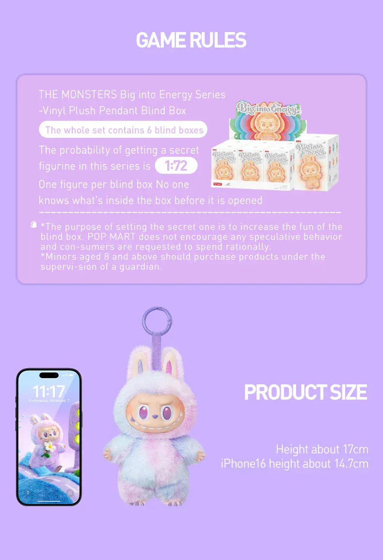 POP MART LABUBU THE MONSTERS Big into Energy Series-Vinyl Plush Pendant Blind Box Mystery Box Guess Bag Toys Doll Cute Anime